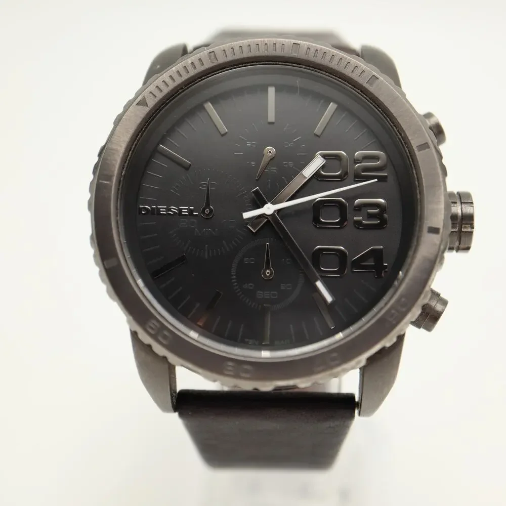 Diesel Mens Gunmetal 42mm Chronograph Watch Leather Strap DZ5329 w New Battery